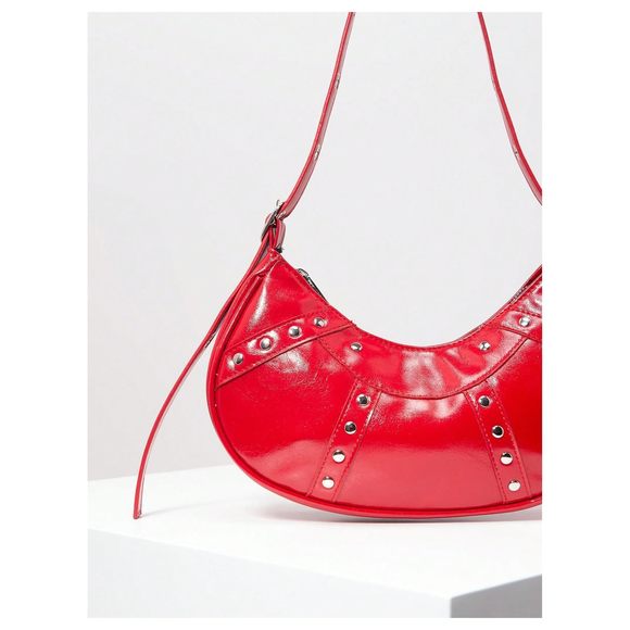 Punk Studded Pu Leather Shoulder Handbags Top Handle Underarm Bag Red :'D - Picture 5 of 6